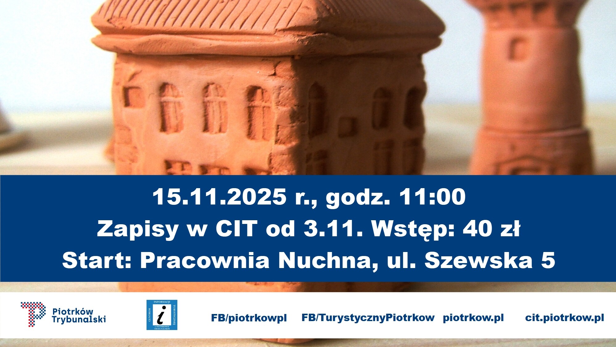 Plakat zapraszający na warsztaty ceramiczne.