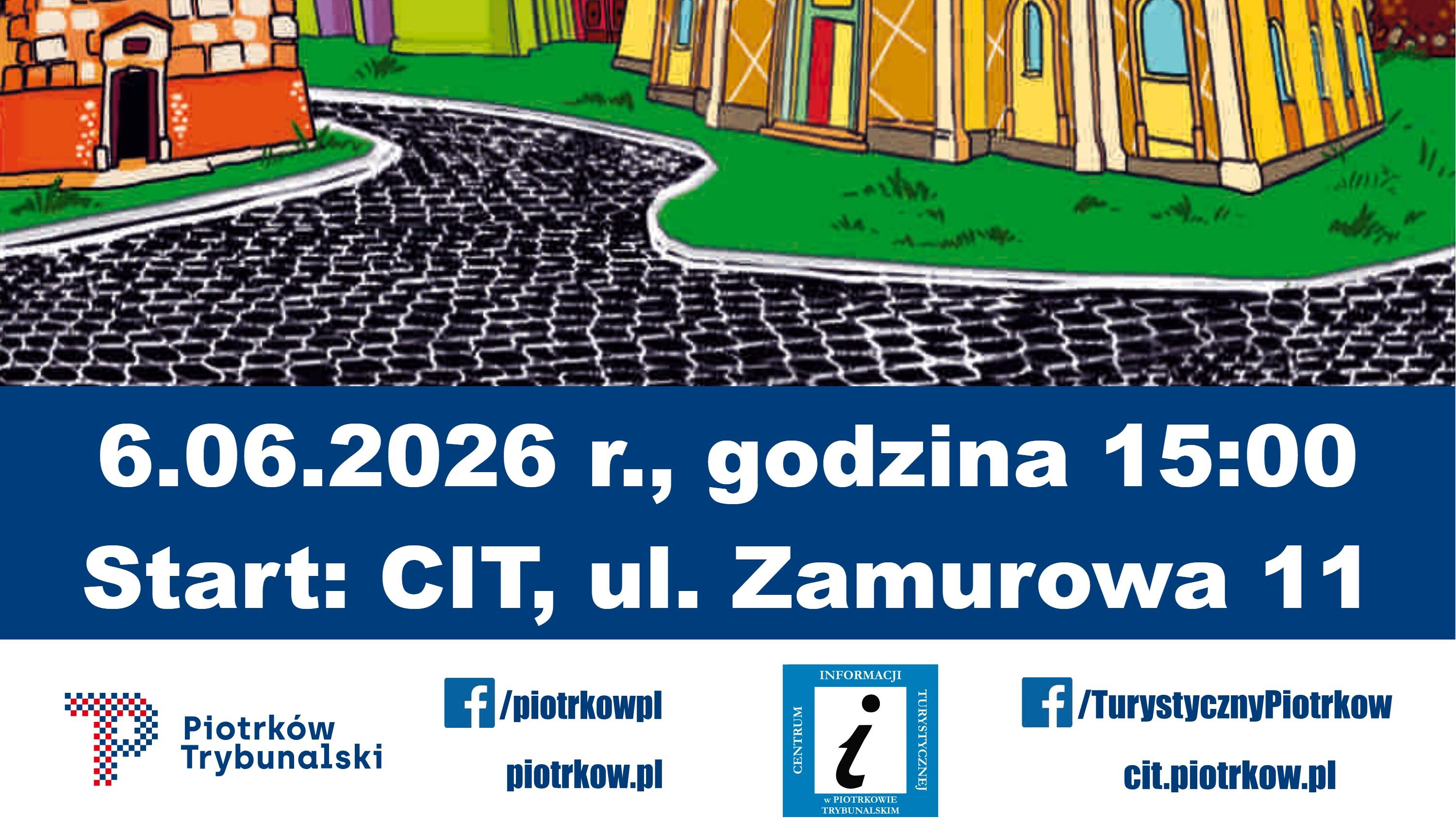 Plakat zapraszający na spacer z przewodnikiem.