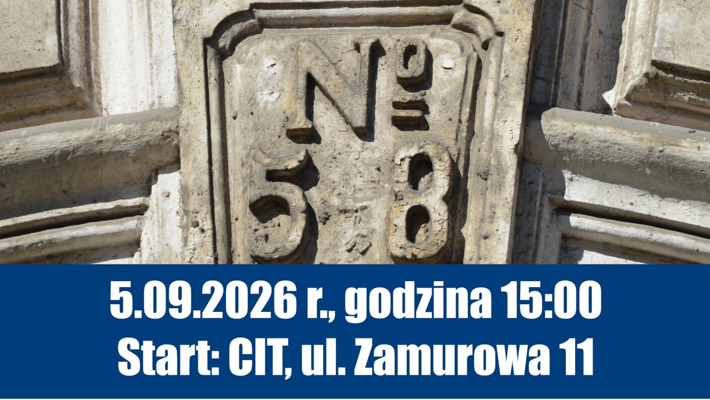 Plakat zapraszający na spacer z przewodnikiem.