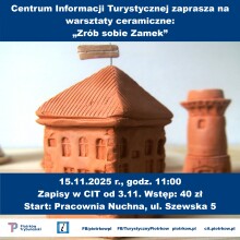 Plakat zapraszający na warsztaty ceramiczne.