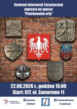 Plakat zapraszający na spacer z przewodnikiem.