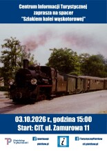 Plakat zapraszający na spacer turystyczny.