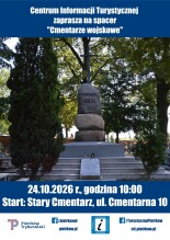 Plakat zapraszający na spacer z przewodnikiem.