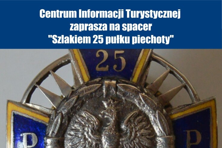 Plakat zapraszający na spacer turystyczny z przewodnikiem.
