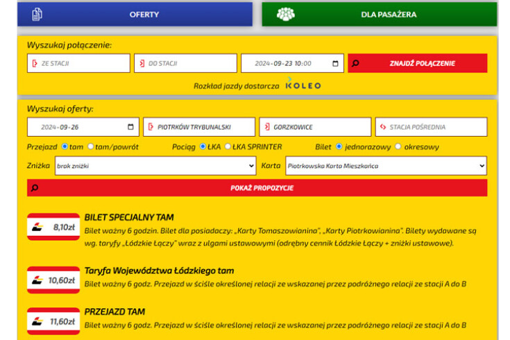 screen strony z rozkładem