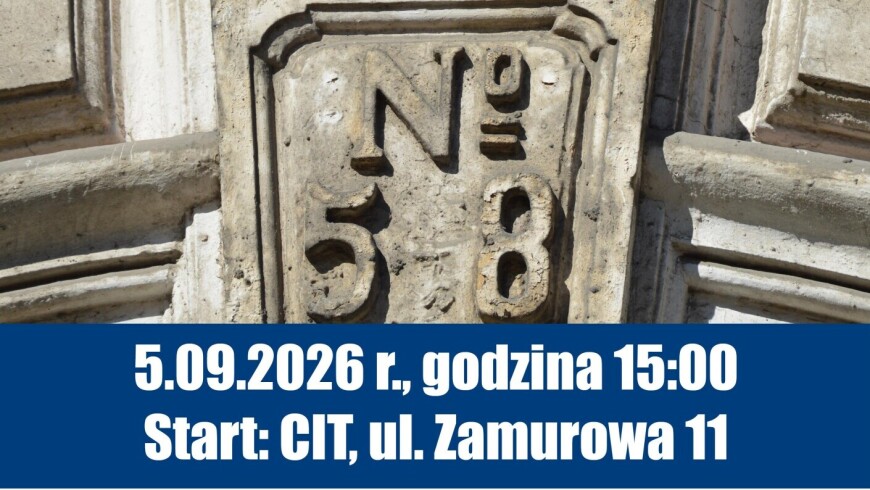 Plakat zapraszający na spacer z przewodnikiem.